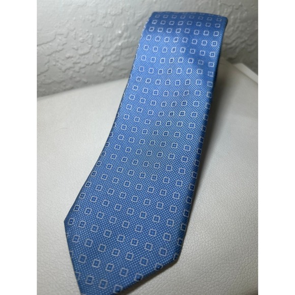 Nic's Toggery Necktie Silk Hand Made USA Blue Square Pattern Men's Tie 3.25 inch - Picture 1 of 5